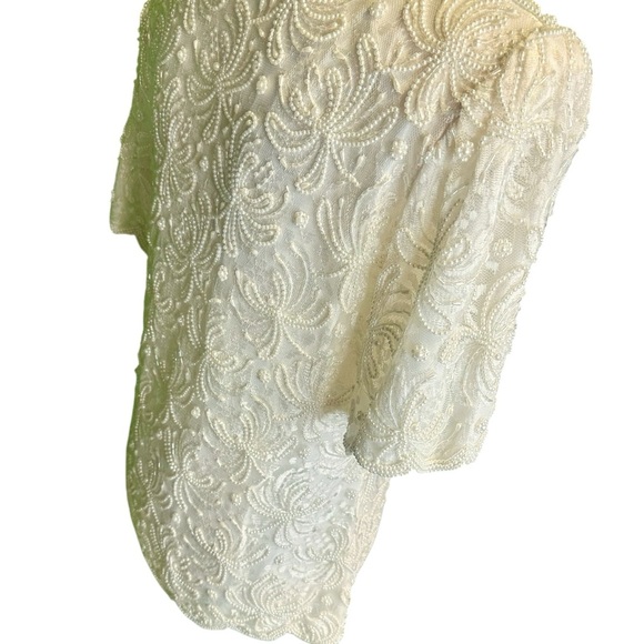 Laurence Kazar Vintage Ivory Pearl Beaded Scalloped Trim Short Sleeve Blouse MP - Picture 15 of 16